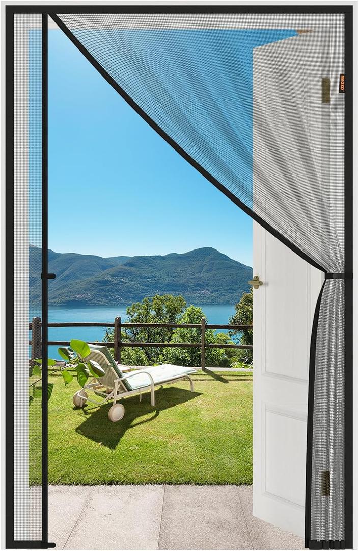 MAGZO Magnetic Screen Door, Fits 36'' x 96'' Door, Reversible Left Right Side Opening, Scratch-Proof Polyester, Pet&Kids Friendly, Easy Install with Hook&Loop, Keep Annoying Creatures Out, Grey (Gray)