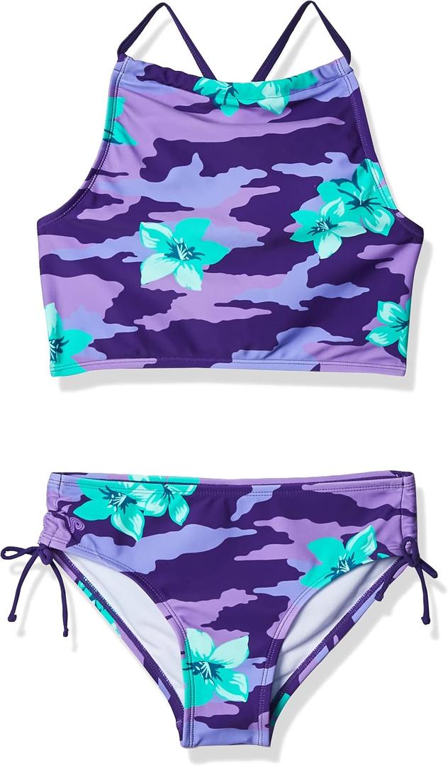 Kanu Surf Girls' Daisy UPF 50 Beach Sport Halter Tankini 2-Piece Swimsuit (8, Rylie Purple)