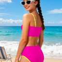 Girls Swimsuit Color Block Criss Cross V-Neck Contrast Trim Geometric Pattern Two Piece Girls Bikini Set (Pink, XS)