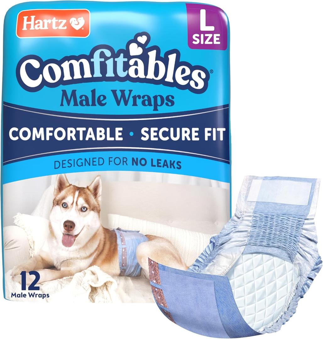 Hartz Comfitables Disposable Male Dog Wraps with Stretchy Waistband, Large 12 Count