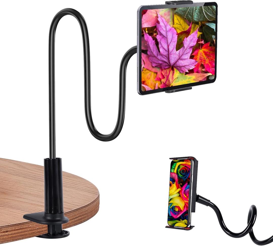 Gooseneck Tablet Holder for Bed, Tablet Stand Clamp Flexible Long Arm Adjustable Lazy Bracket for Desk Phone Mount, Compatible with iPad mini, for Kindle, for Switch, for All 4" - 9" Devices