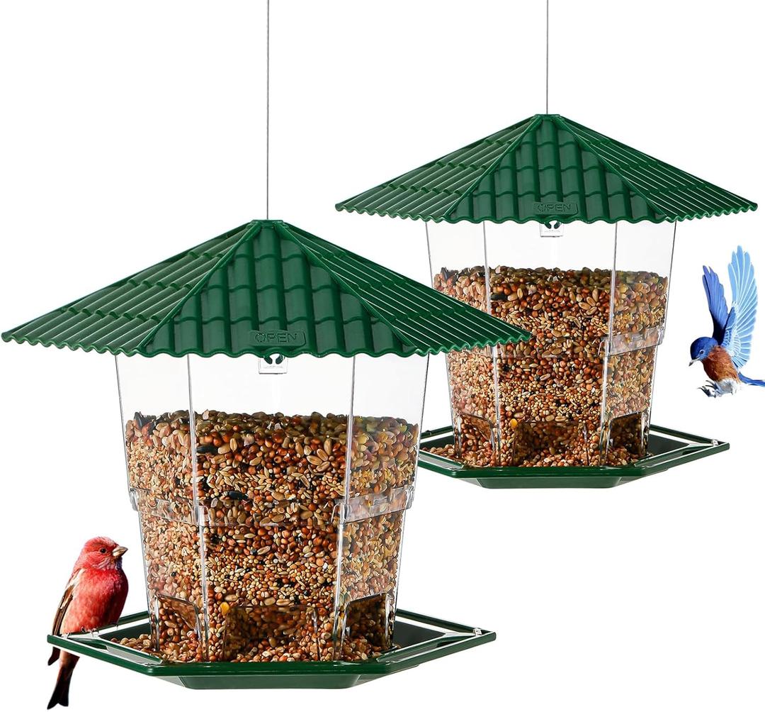 2 Pack Bird Feeders for Outdoors Hanging Bird Feeder Wild Birds Seed, Green BB