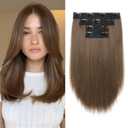 Hair Extensions, 14" Short Clip in Hair Extensions 4PCS Straight Natural Soft Synthetic Hairpiece for Women - Light Brown