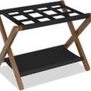 Heybly Luggage Rack, Pack of 2, Folding Suitcase Stand with Storage Shelf, Heavy-Duty Luggage Holder for Guest Room Bedroom Hotel, Holds up to 165 lb,Black, HLR010B2