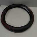 Car Steering Wheel Cover, Anti-Slip, Safety, Soft, Breathable, Heavy Duty, Thick, Full Surround, Sports Style (Black with Red line)