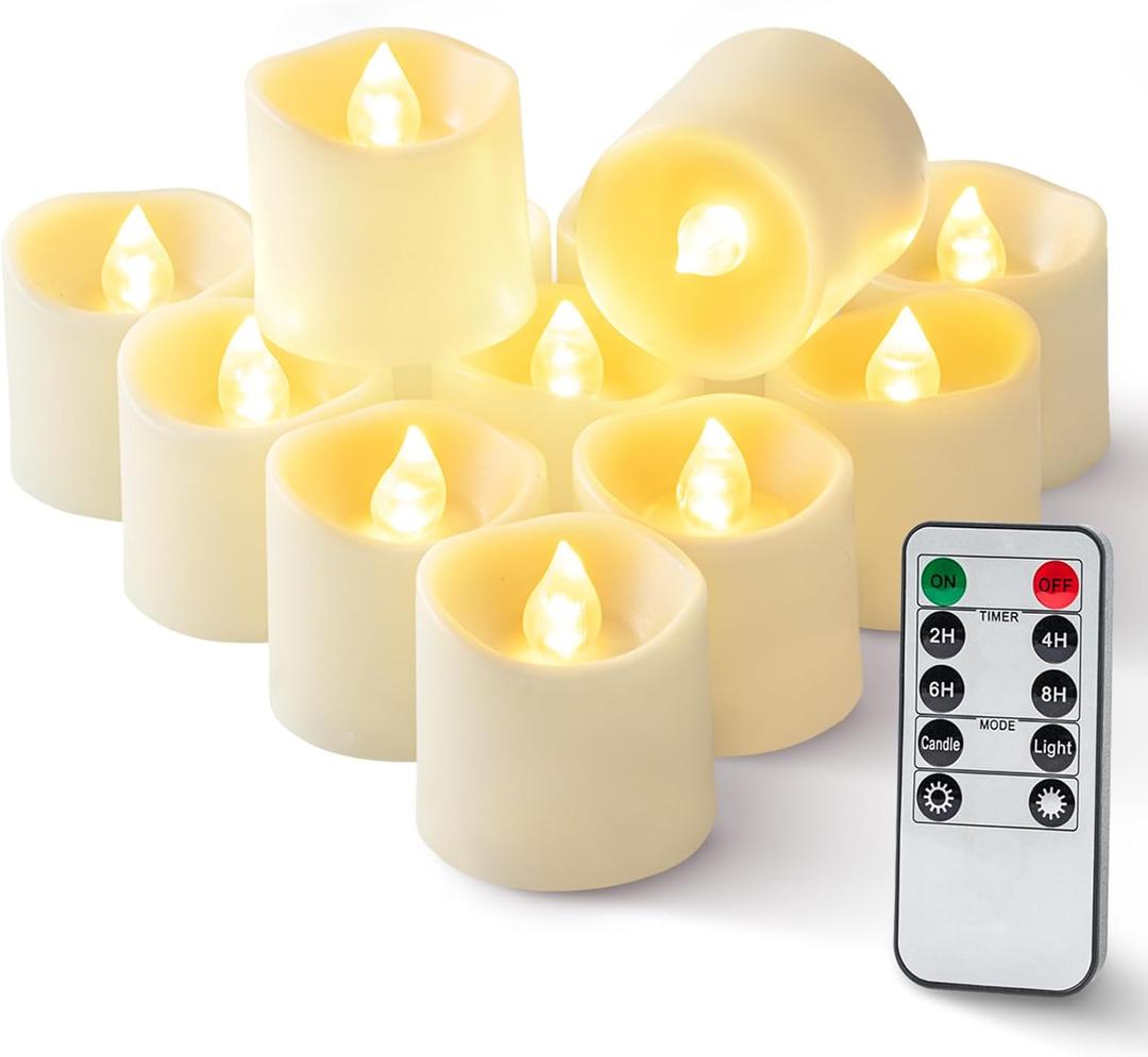 Homemory 400+ Hour Timer Remote Control Flameless Votive Candles, Battery Operated LED Tea Lights in Warm White for Outdoor, Table, Halloween, Christmas-Ivory Base (12 Pack)