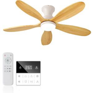 42-Inch Ceiling Fan with Lights, Remote Control, Flush Mount, Dimmable, Reversible, Wood Blades, Power-Off Memory, Quiet DC Motor Modern Hugger Ceiling Fan for Living Room, Bedroom, Patio