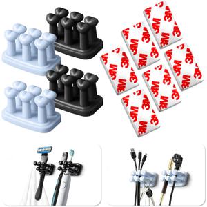 Silicone Toothbrush Holders - with Adhesive Tape Made of 3M (6Pcs) - Waterproof Double Hook - Wall Mount for Keys, Plugs - Bathroom, Kitchen, Living Room, Office 4Pcs