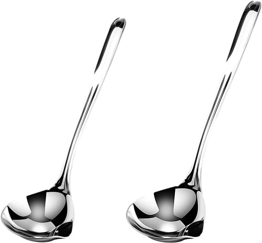 2PCS Fat Skimmer Spoon, Fat Separator for Cooking Ladle Strainer Portable Kitchen Gadgets Stainless Steel(Large + small)