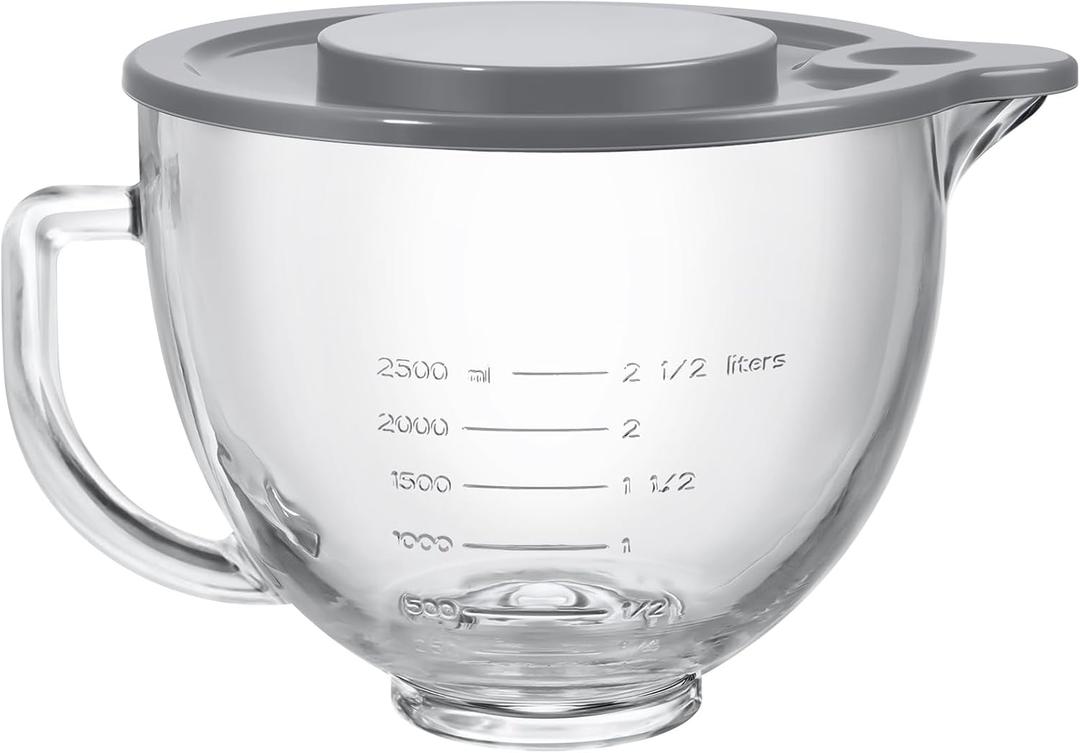 Stand Mixers Bowl for Kitchenaid 4.5 Quart and 5 Quart, Glass Mixing Bowl with Lid and Measurement Markings