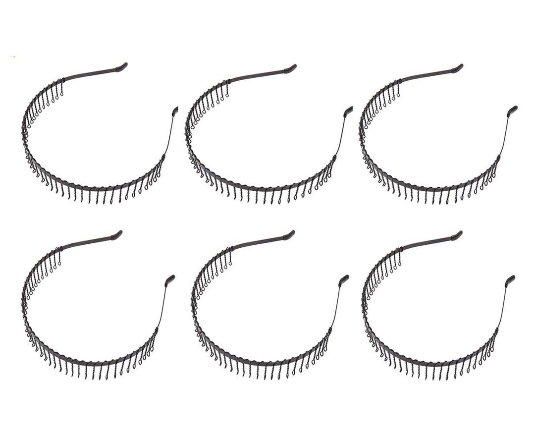 Suoirblss 6 PCS 31 Teeth Unisex Black Metal Toothed Hairdressing Hair Band Head Band Hair Hoop Hair Comb Headwear Accessory for Women and Men