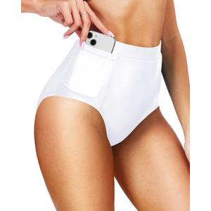 Tempt Me Women's High Waisted Bikini Bottom Full Coverage Tummy Control Swimsuit Bottom with Pockets, S