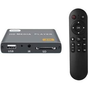 4K Digital Media Player, TV MP4 Video Player with HDMI/AV Output, Digital Signage Mini HD Media Players for USB Drives/SD Cards, H.265/HEVC, Looping, Auto Playback, Grey