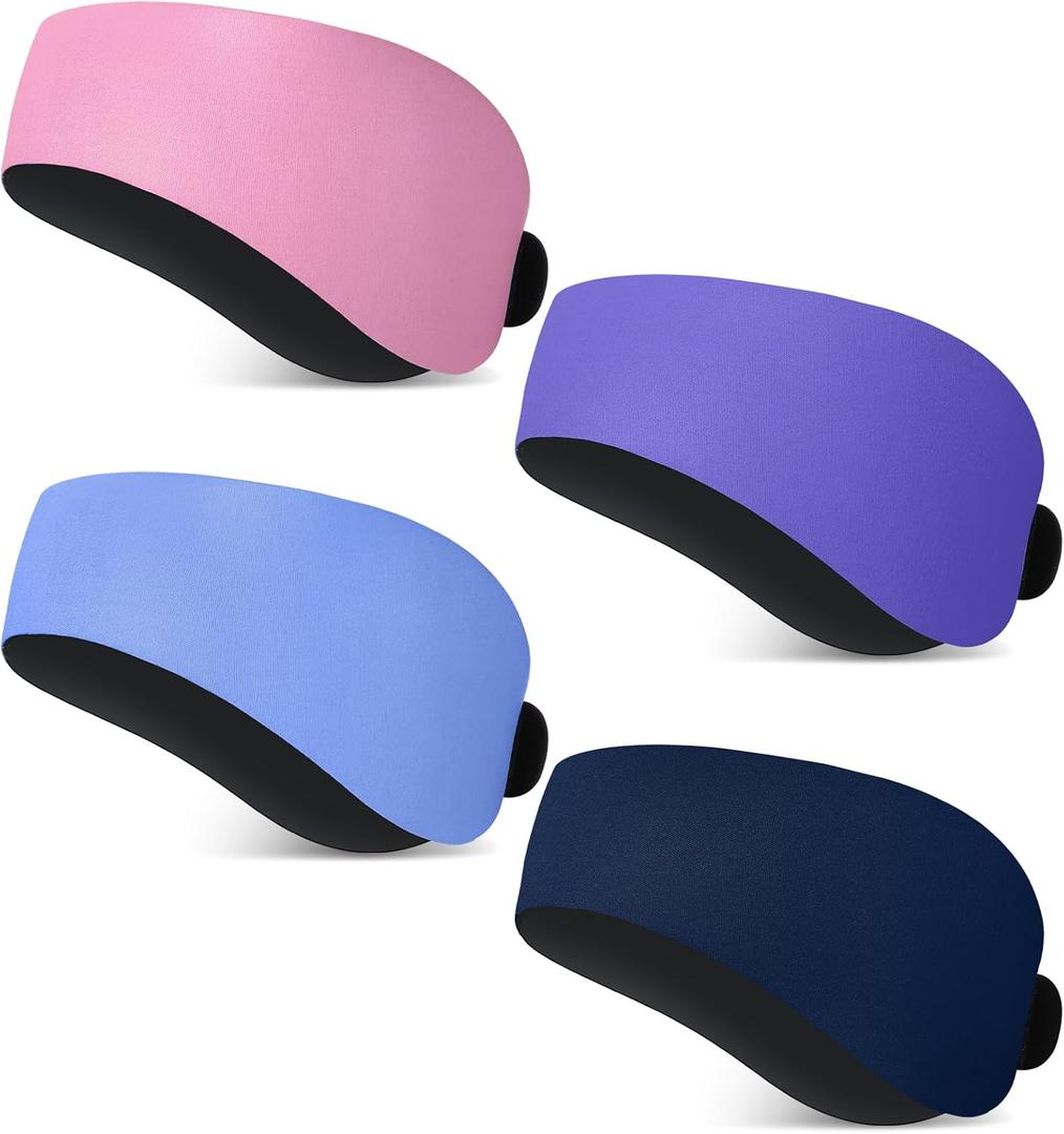 Lunmon 4 Pieces Swimming Headbands Waterproof Safety Earplugs for Adults Colorful Water Headbands Adjustable Swimming Ear Band Protectors for Pool Surfing Diving Showering Water Sports(Cute Color)