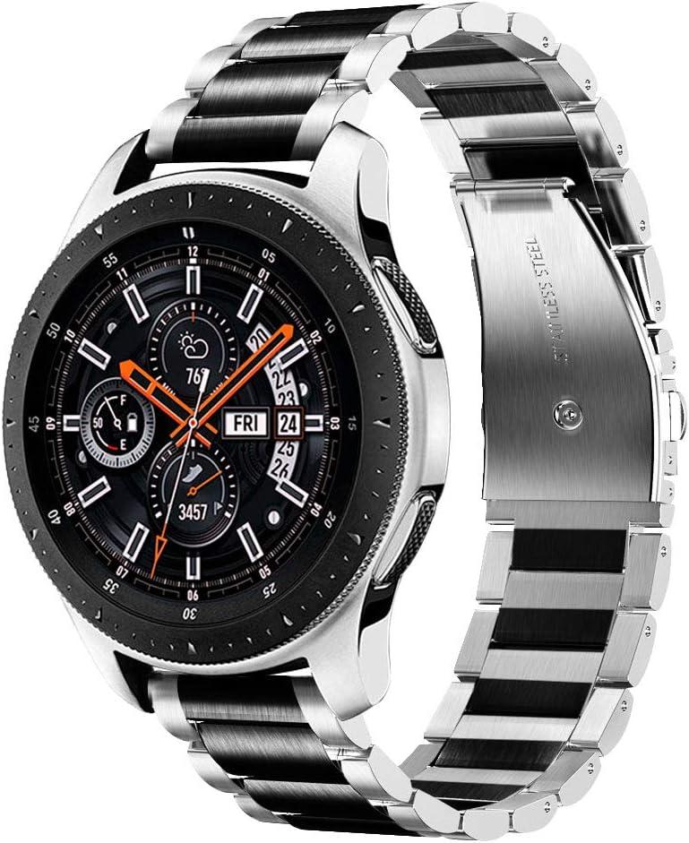 V-MORO Strap Compatible with Galaxy Watch 46mm(2019) Bands/Gear S3/Gear S3 Classic/Galaxy Watch 3 45mm Band Men Solid Stainless Steel Replacement Silver/Black(Not for galaxy watch 4 classic 46mm)