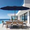 AreShark 15FT Outdoor Patio Umbrella with Crank, Large Rectangular Market Umbrella, Double-Sided Outdoor Umbrellas with Cross Base & Sandbag for Porch, Lawn, Pool, Backyard, Navy