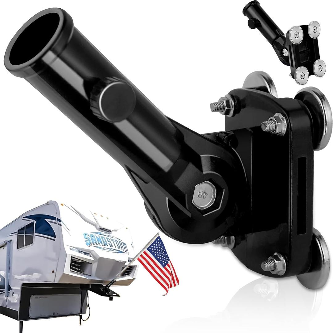 RV Flag Pole Mount  Magnetic Holder for 5th Wheel Hitch, Tool-Free Installation, 180 Adjustable Angle, Heavy-Duty & Weatherproof, Compatible with Camper, Trailer, Truck (1, Black)