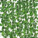 12 Pack Fake Vines for Room Decor Artificial Ivy Garland with Clip Green Flowers Hanging Plants Faux Greenery Leaves Bedroom Aesthetic Decor for Home Garden Wall Wedding (84FT)