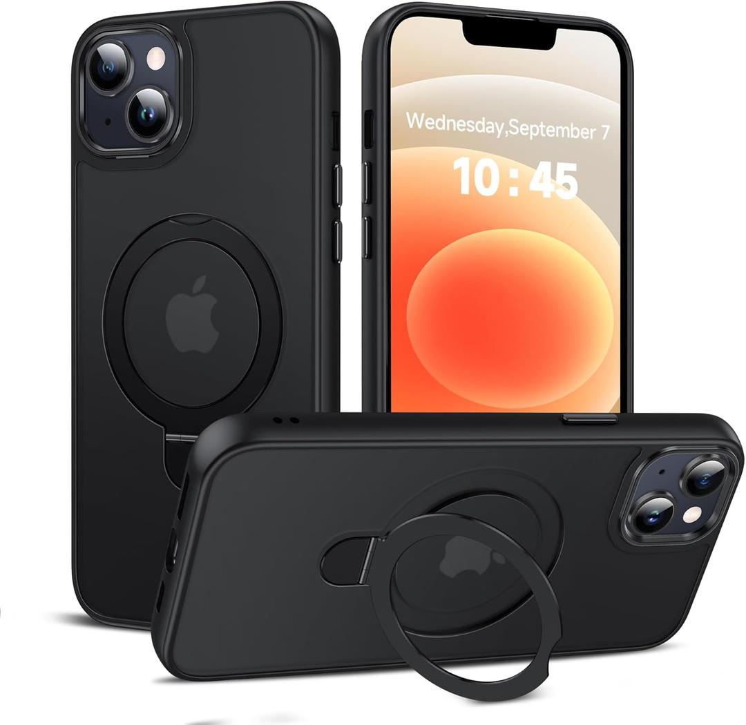 LeYi for iPhone-14-Plus Case: with Stand for MagSafe i Phone 15 Plus Funda para 14plus 15plus Cover Magnetic Ring iphone15 iphone14 Plus Kickstand Military Grade Protective Women Men, Black