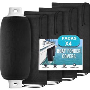 Boat Fender Covers, 4 Pack 10" x 26" Boat Bumper Covers for Center Rope Tube Style Fenders (Boat Fender Not Included)