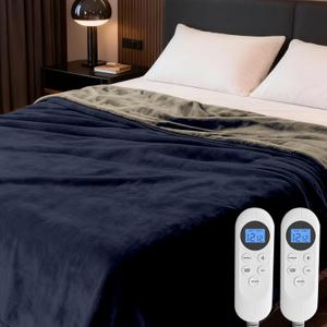 Heated Blanket Queen Size, 84"x90" Electric Heating Soft Dual-Sided Flannel Machine Washable Blanket, 12 Heat Levels & 12 Hours Auto Off, Soft Warm Flannel Blanket, Overheat Protection with ETL & FCC (Blue & Gray)