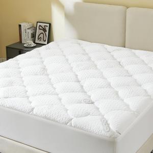Mattress Topper Full Size, Extra Thick Quilted Fitted Mattress Pad Cover, Cooling Breathable Silk Mattress Protector with Soft Down Alternative Filling (8-21" Deep Pocket) (White)