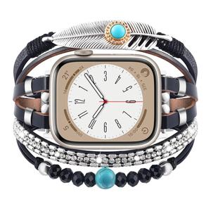 VISOOM Beaded Boho Bracelet CompatibleB For Apple Watch Bands Women 38/40/41/42mm(S10 11),Posh Multilayer Fashion Handmade Leather Wrap For iPhone iWatch Apple Watch Series 10 9 8 SE 7 6 5 4 3 2 1