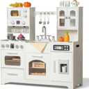 Wooden Play Kitchen for Toddlers and Kids with Lights & Sounds, Large Interactive Pretend Play Set with Ice Maker, Stove, Sink, Oven, 12 Accessories - Ages 3-8, 15 inches x 8 inches x 38 inches