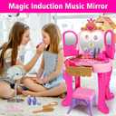 AugToy Toddler Vanity Magic Makeup Set Table and Chair Girl Toy Automatically Mirror with Music Light Pink Toys Girls Hair Salon Pretend Play Princess Dress Up Playset Gift Toddler