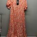 HeJoy Womens Casual Tiered Swing Midi Dress Ruffle Sleeve V Neck A Line Petite Summer Dresses with Pockets Size L Hot Orange Floral