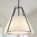 GZJunYo 18 Inch Large Modern Pendant Light with White Fabric Shade, 3-Light Drum Pendant Lighting Black Chandelier for Kitchen Island, Dining Room, Foyer, Bedroom