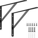 10 Inch Shelf Brackets, 2 Pack Heavy Duty L Brackets for Shelves, 90 Degree Triangle Metal Supports for DIY Floating Shelf with Screws (Black)