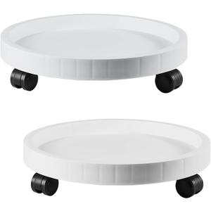 2 Pack of 14.2 Inch Planter Caddies Rolling Saucer Caddy with Wheels, Heavy Duty Wheeled Stand for Potted Plant, Round Coaster Roller Base Tray with Casters, Flower Pot Dolly Holder for Indoor Outdoor (White)