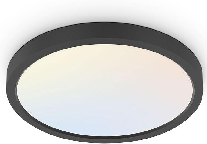 8 Inch LED Round Flat Panel Light, Black, 32W, 3200lm, 3000K/4000K/5000K CCT Selectable, 120°Beam Angle, Dimmable Edge-Lit Flush Mount Ceiling Light Fixture - ETL Listed