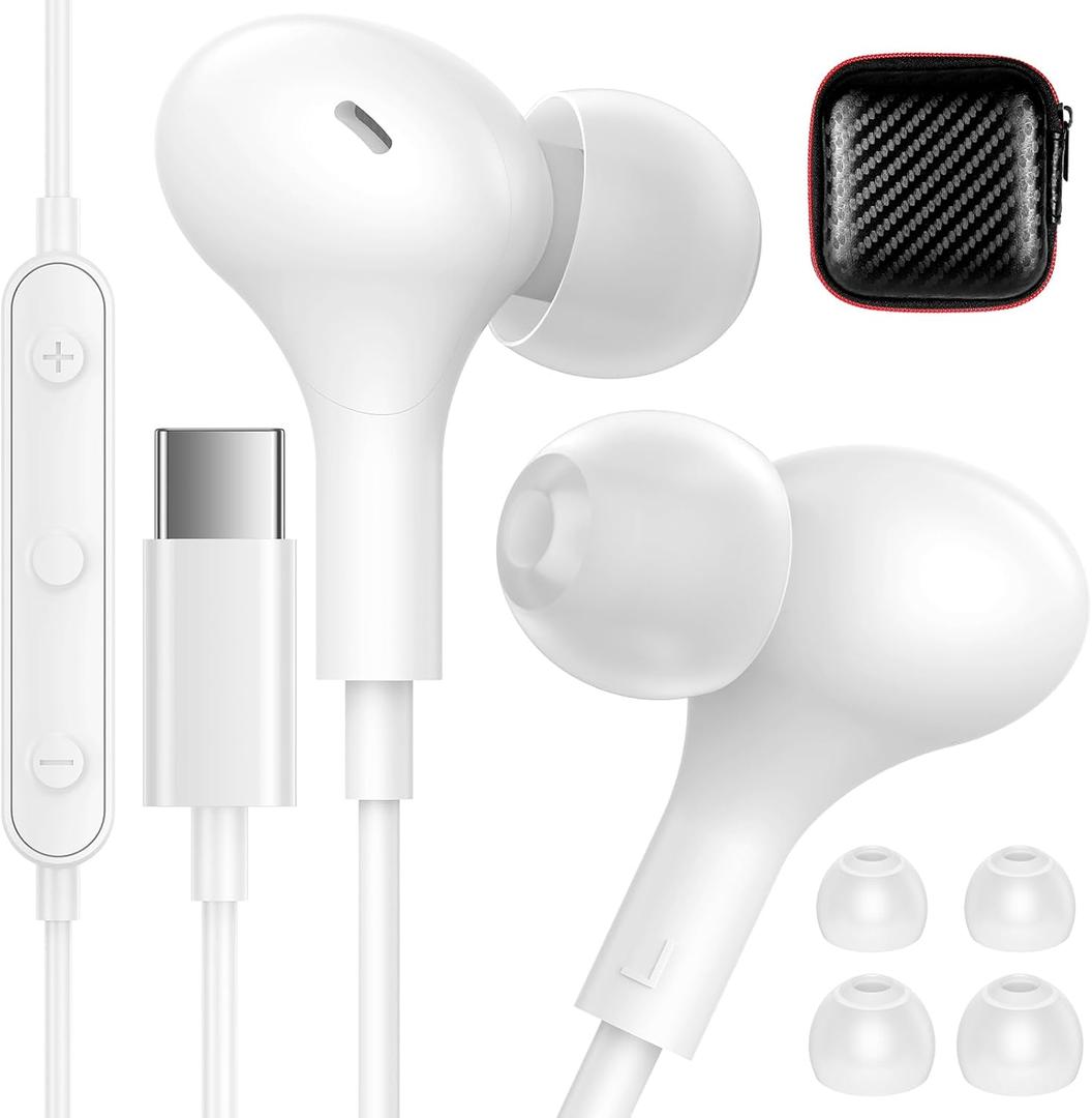 iMangoo for Apple USB C Wired Headphones, Hi-Fi Sound Corded Earbuds, Ergonomic Small in Ear Buds for iPhone 17 Pro Max/17e/16 Plus/16e/15, for Samsung S26/S25 Ultra/for Pixel Type C Earphones White
