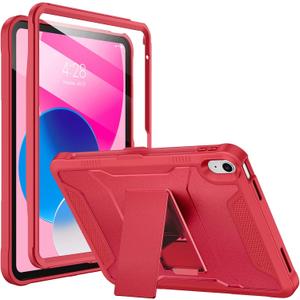Soke Case for iPad (A16) 11th Generation 11-inch 2025, iPad 10th Generation 10.9-inch 2022, with Built-in Screen Protector and Kickstand, Rugged Full Body Protective Cover - Burgundy Red