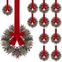 12 Pcs Christmas Kitchen Cabinet Wreaths with Red Berries and Ribbon 13'' Small Christmas Wreath Decorations with Farmhouse Decoration Artificial Hanging Garlands for Front Door Window Wall