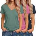 Riyiper 3 Pack Women's V Neck T-Shirts Short Sleeve Loose Fit Tops Casual Basic Trendy Straight Hem Plain Tees (XXL)