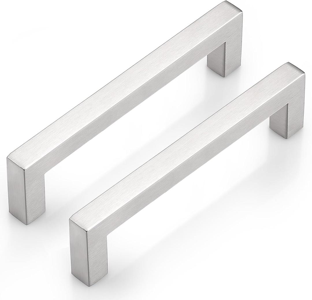 Probrico 50 Pack Satin Nickel Stainless Steel Square Bar Kitchen Cupboard Handles 5 Inch Hole Centers Cabinet Drawer Dresser Bedroom Bathroom Pulls (5.5 Inch Total Length)