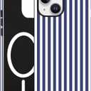 Jusy Compatible with MagSafe Striped Phone Case for iPhone 16 Pro, Cute Aesthetic Magnetic Soft TPU and Hard PC Protective Phone Cover for Women GirlsMatte - Navy Blue