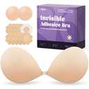 Invisible Strapless Sticky Bra Push up for Women, Ultra Adhesive Bra for Backless Dress, Cleavage Bra Lift with Kit (B Cup, Beige)