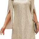 COOAN Wedding Guest Cocktail & Formal Dresses for Women - Lace Sequin Prom Evening Dress (Beige, M)