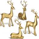 Thyle 4 Pcs Christmas Reindeer Decor Small Resin Standing Sitting Deer Figurine Mini Reindeer Christmas Table Decoration for Home Indoor Xmas Holiday Small Statue Rustic Table Decor(Gold)