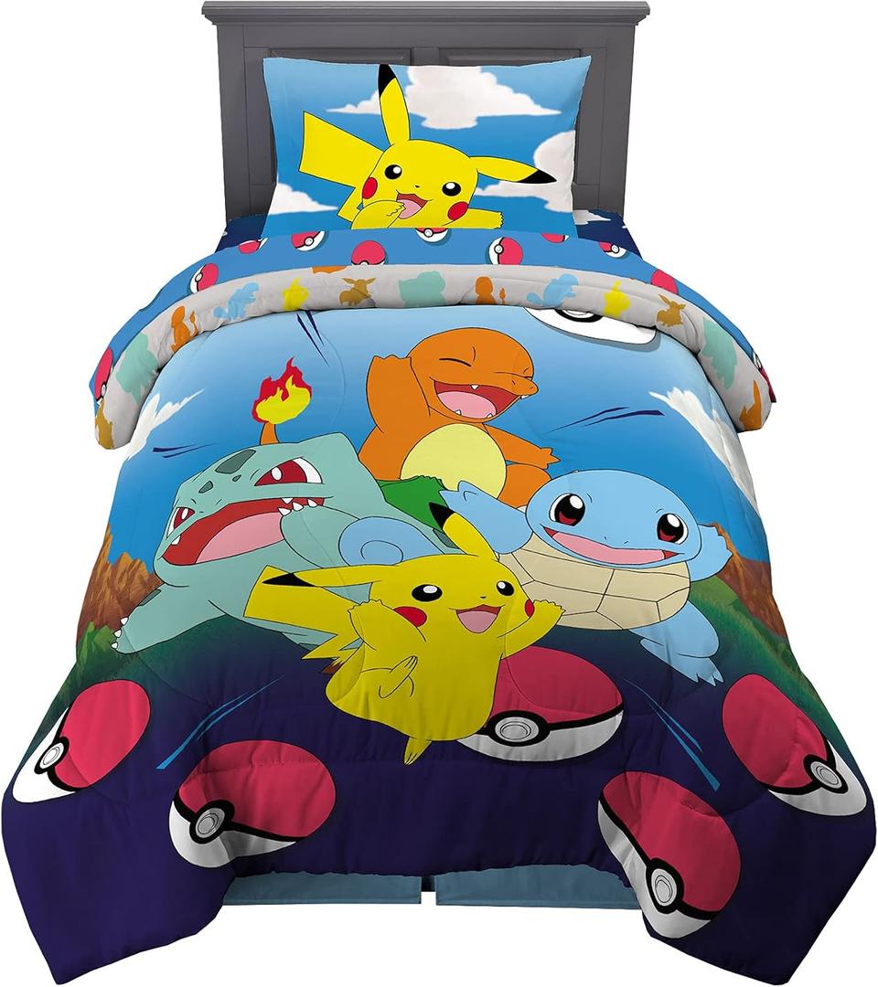 Franco Kids Bedding Super Soft Comforter and Sheet Set, 4 Piece Twin Size, Pokemon