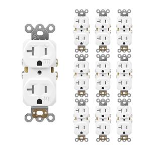 10 Pack Standard Duplex Electrical Receptacle Outlet, Tamper Resistant Wall Outlet, 20A 125V, 2 Pole 3 Wire, UL Listed, White