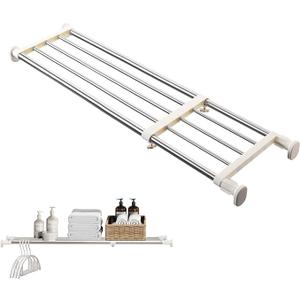 BAOYOUNI Adjustable Closet Rod 33-46" Tension Shelf Wardrobe Organizer
Space Saving Clothes Divider， Expandable Storage Rack ，No Drilling Installation，Ivory ， Heavy Duty Closet Shelf