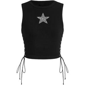 SOLY HUX Women's Tank Tops Y2K Sleeveless Ribbed Star Crop Tank Top Summer Going Out Tops M