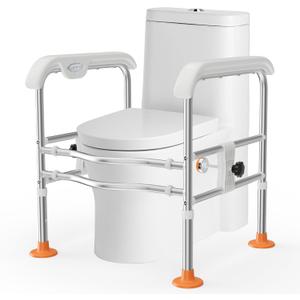 Heavy Duty Toilet Safety Rails for Seniors (665lbs), Adjustable LED Toilet Safety Frame with Handles for Elderly, Foldable Handicap Toilet Aid Support for Most Toilets, Stand Up Assist