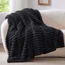 Nookly Black Fleece Throw Blanket for Couch, Soft Lightweight Ribbed Plush Blanket for Sofa and Bed, All-Season Cozy Striped Throw for Men 50x60 Inches