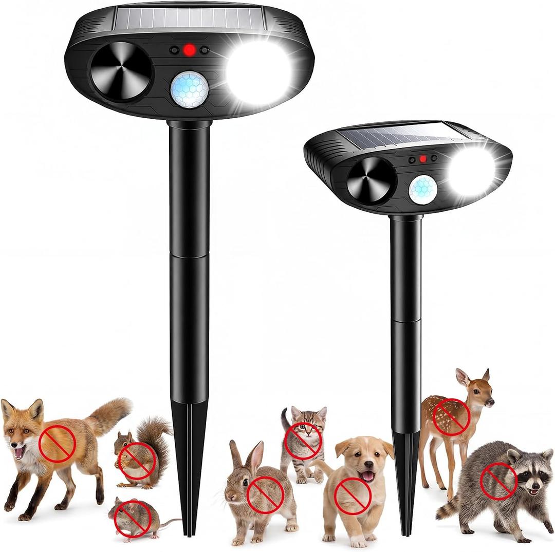 2026 Upgraded Solar Ultrasonic Animal Repeller Outdoor, Sonic Fortress Pro Deer Repellent with Motion, Waterproof, Cat Deterrent for Garden Yard, Squirrel Raccoon Skunk Rabbit Dog Bird (Black, 2-Pack)